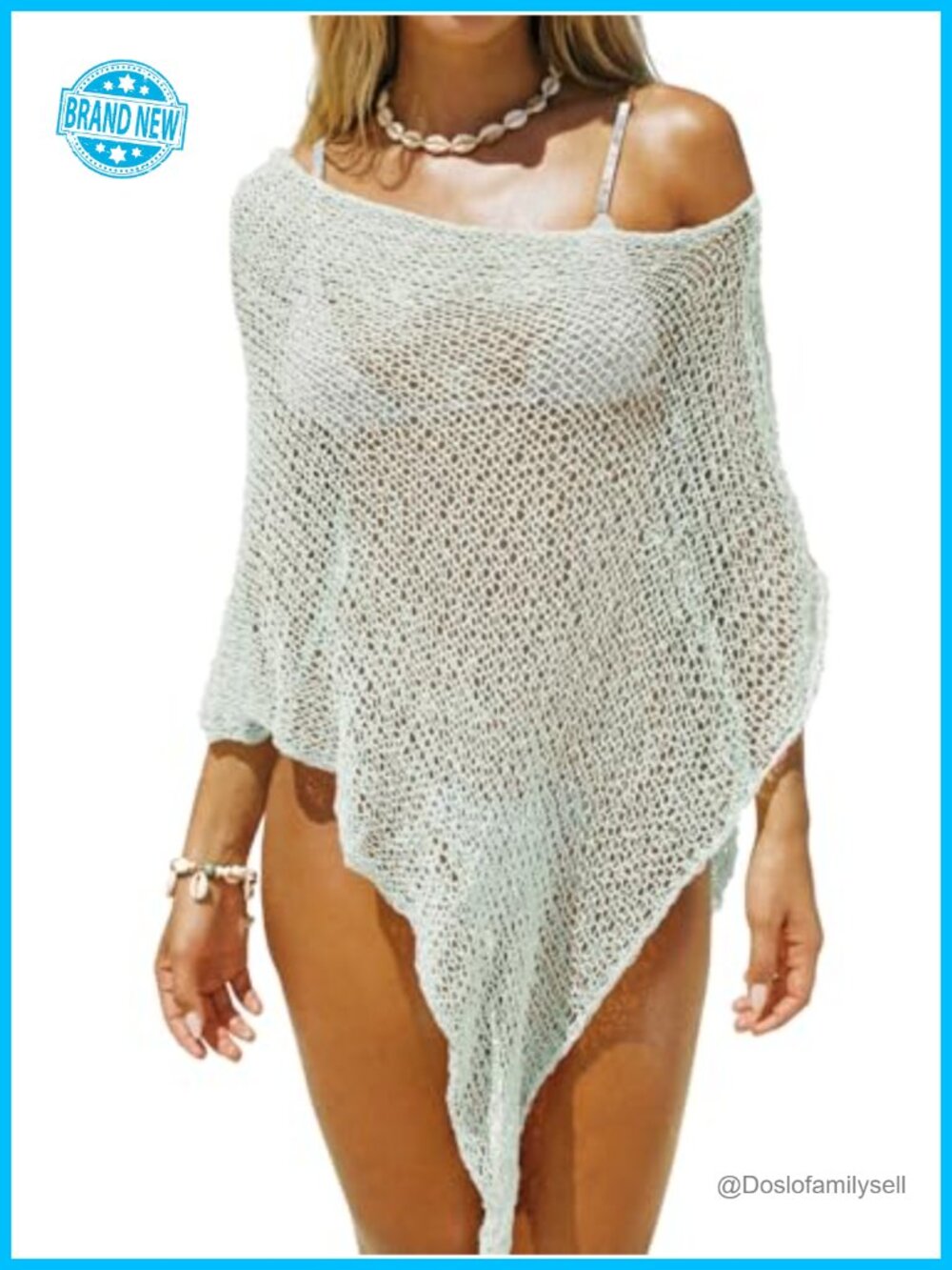 Sheer Crochet Mesh Poncho Beach Cover Up Batwing Sleeve Boat Neck